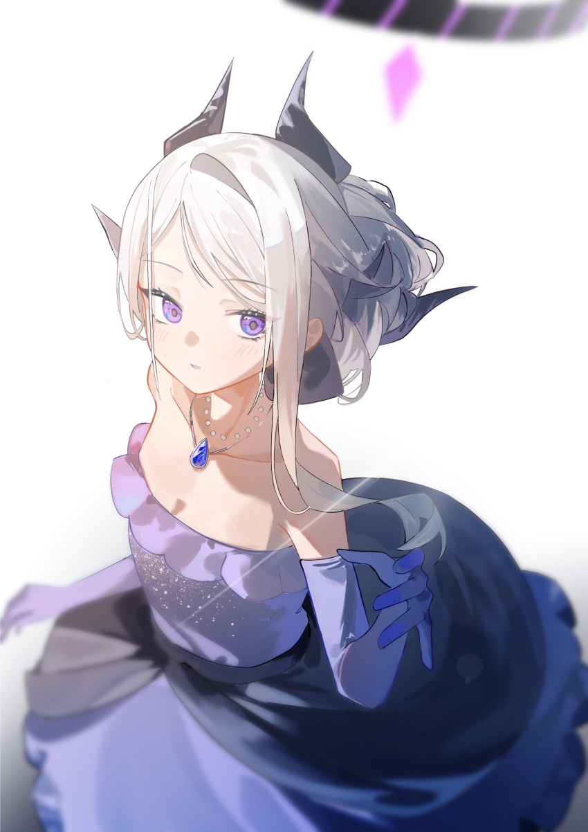 1girl, absurdres, bare_shoulders, black_horns, blue_archive, chinese_commentary, collarbone, commentary_request