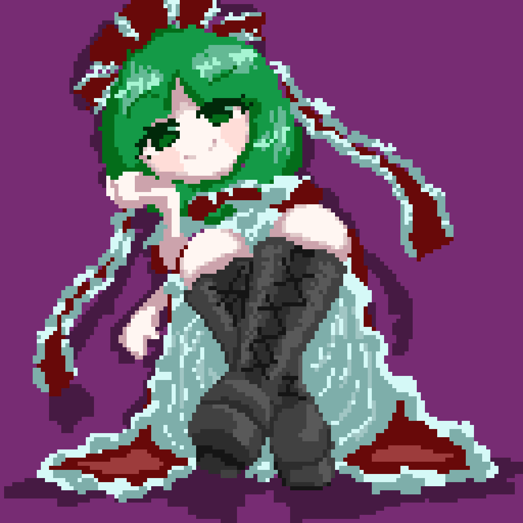 1girl, black_boots, boots, bow, dress, frilled_dress, frills, front_ponytail