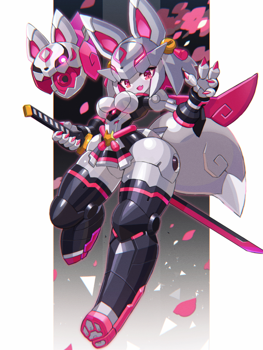 animal_ears, black_thighhighs, breasts, chokutou, chromatic_aberration, claws, colored_inner_hair, colored_skin