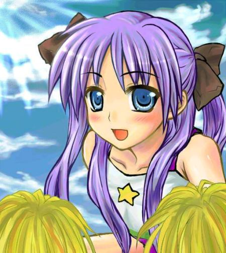 00s, blue_eyes, blue_hair, cheerleader, hiiragi_kagami, lucky_star, pom_pom_(cheerleading), solo