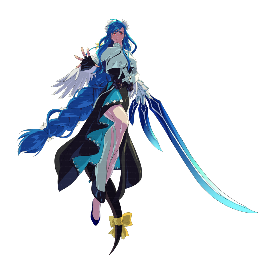 1girl, angel_wings, ashensol, asymmetrical_legwear, black_dress, black_flower, black_footwear, black_gloves