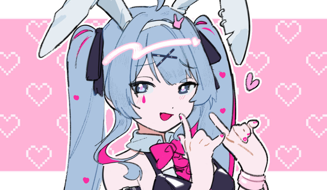 1girl, ahoge, animal_ears, black_leotard, blue_eyes, bow, bowtie, breasts