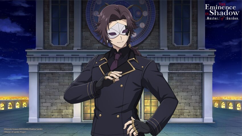 1boy, artist_request, black_gloves, black_jacket, black_shirt, brown_hair, cid_kagenou_(john_smith), city_lights