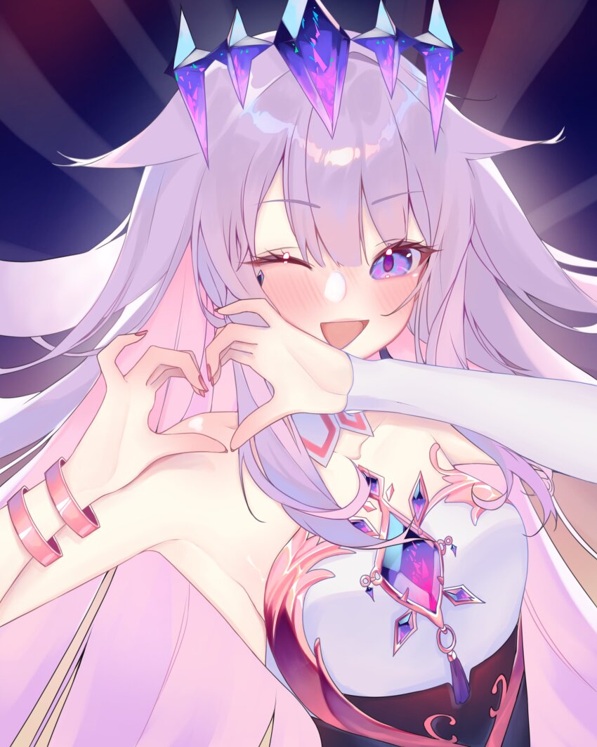1girl, absurdres, bare_shoulders, breasts, heart, heart_hands, highres, hololive