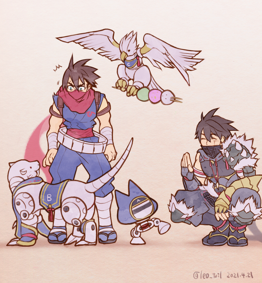 2boys, ^_^, ahoge, blue_eyes, brown_hair, closed_eyes, company_connection, covered_mouth