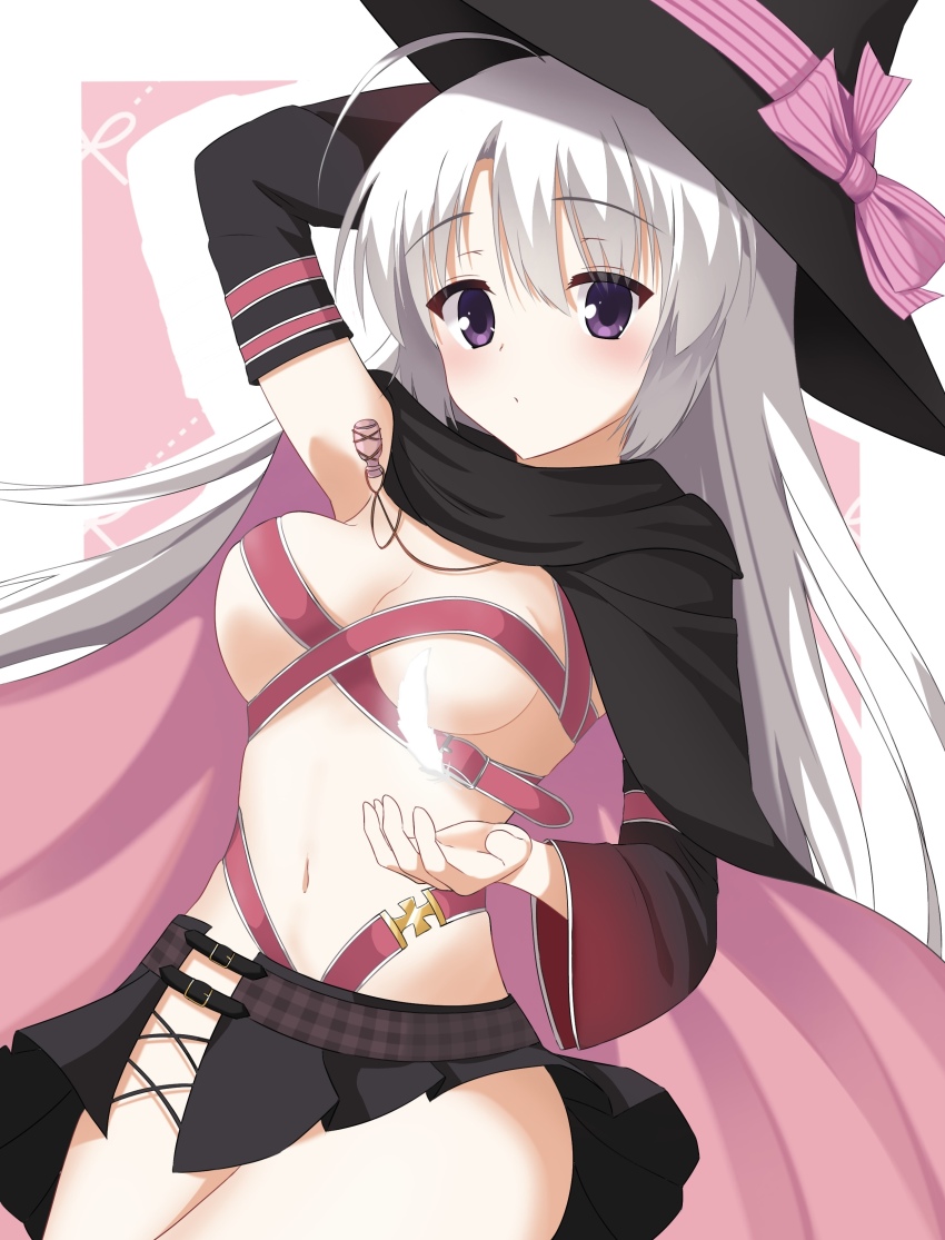 1230_mochi, 1girl, absurdres, ahoge, arm_up, ayachi_nene, belt, belt_bra