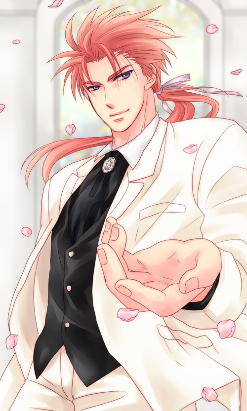 1boy, ahoge, arc_the_lad, arc_the_lad_ii, bad_id, bad_pixiv_id, cherry_blossoms, formal_clothes