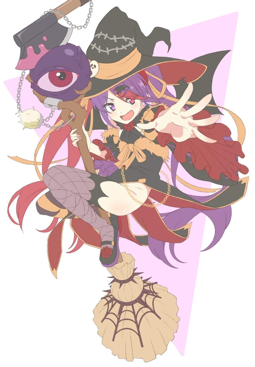 1girl, 364masaryu, axe, black_dress, black_hat, chain, detached_sleeves, dress