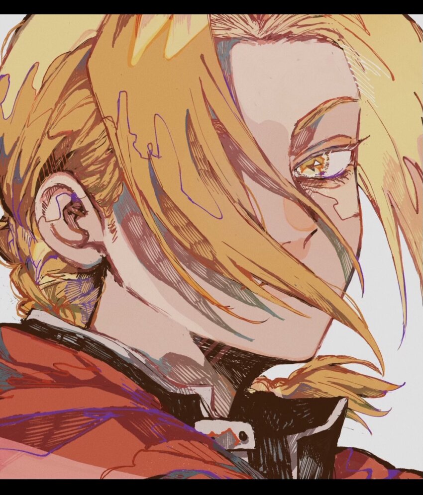 1boy, blonde_hair, braid, braided_ponytail, closed_mouth, coat, commentary, edward_elric