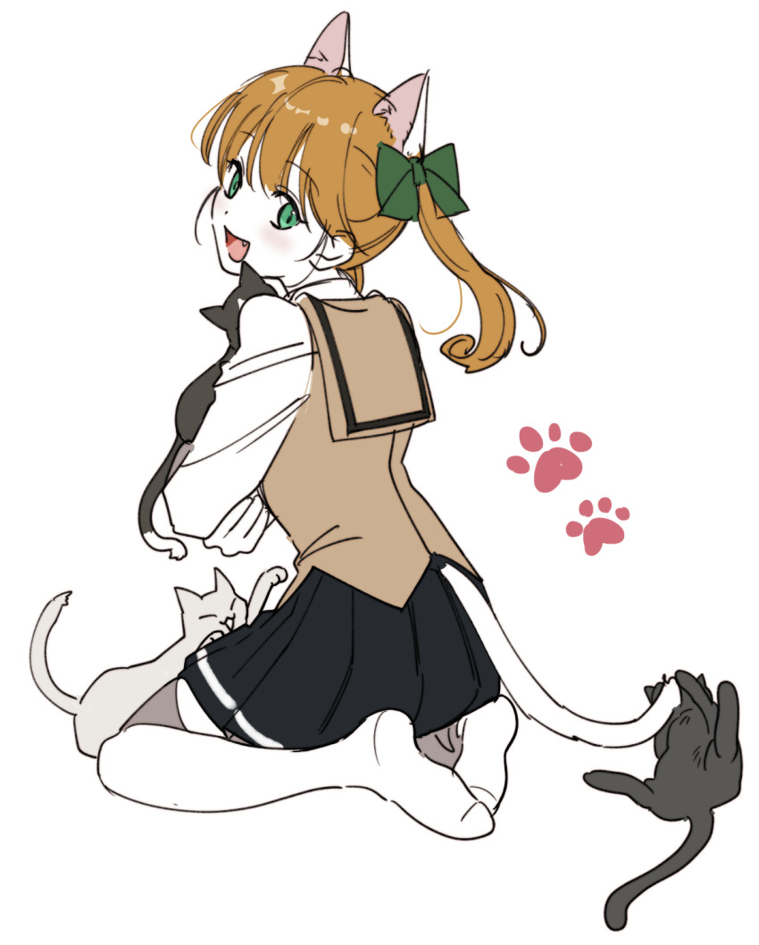 1103sns, 1girl, animal, animal_ears, black_skirt, blush, bow, brown_sailor_collar