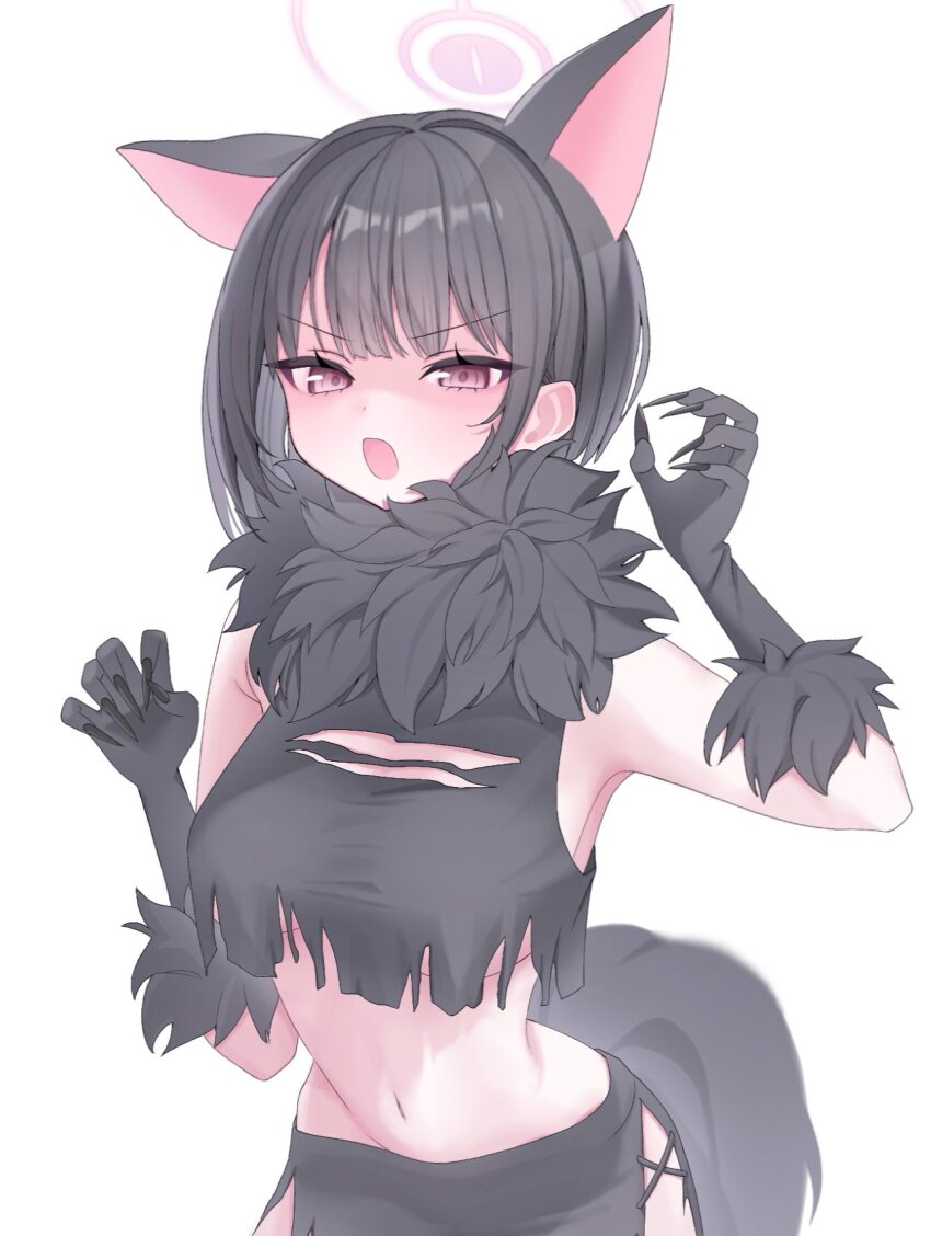 0219_142, 1girl, animal_ears, black_collar, black_gloves, black_hair, black_nails, black_shirt