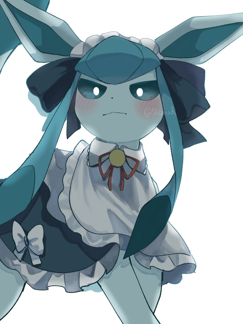 apron, blue_eyes, blue_hair, bright_pupils, closed_mouth, clothed_pokemon, gen_4_pokemon, glaceon