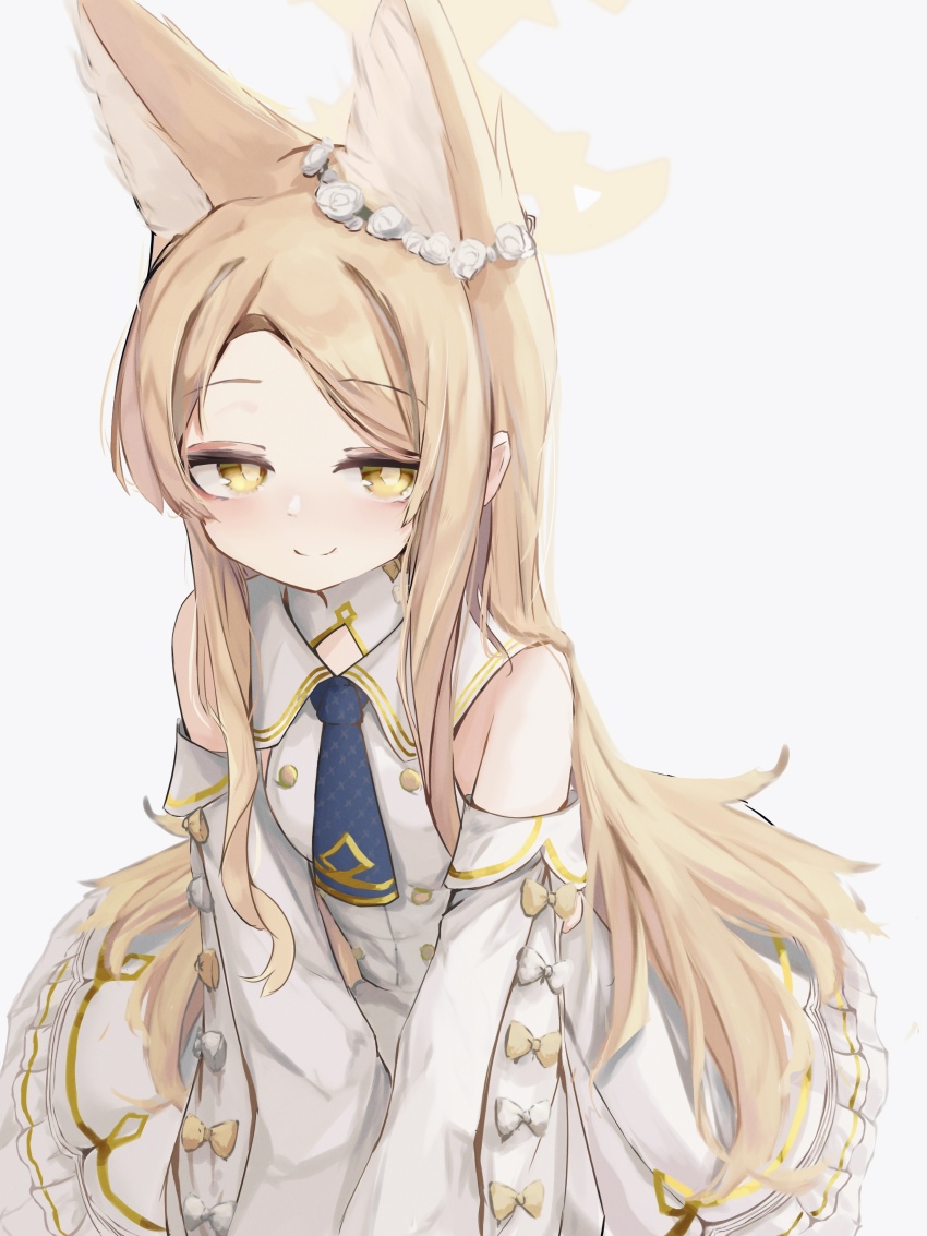 1girl, absurdres, animal_ears, blonde_hair, blue_archive, blush, buttons, detached_sleeves