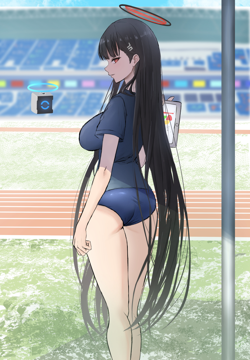 1girl, absurdres, asao_(asaomm12345), ass, back, black_hair, blue_archive, breasts