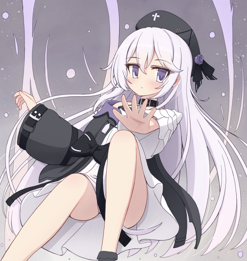 1girl, absurdres, aether_gazer, beret, black_choker, black_hat, choker, dress