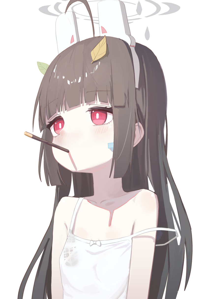 1girl, absurdres, animal_ears, black_hair, blue_archive, blunt_bangs, camisole, fake_animal_ears