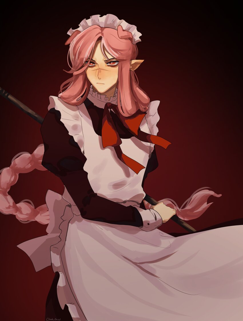 1boy, absurdres, alternate_headwear, androgynous, animal_ears, animification, apron, bags_under_eyes