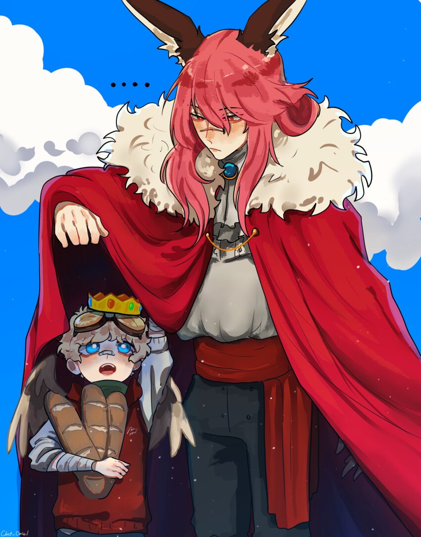 ..., 2boys, absurdres, aegyo_sal, aged_down, androgynous, animal_ears, animification