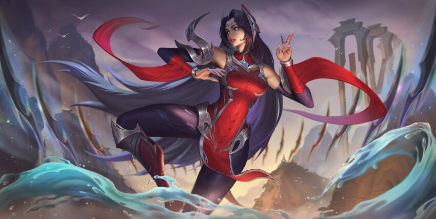 1girl, absurdres, black_hair, blue_eyes, breasts, buwenyineng, floating_hair, hair_ornament