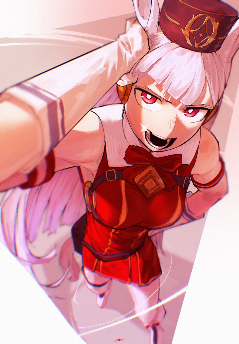 1girl, artist_name, blast-7, commentary, gold_ship_(racehorse), gold_ship_(red_strife)_(umamusume), gold_ship_(umamusume), hand_on_own_head