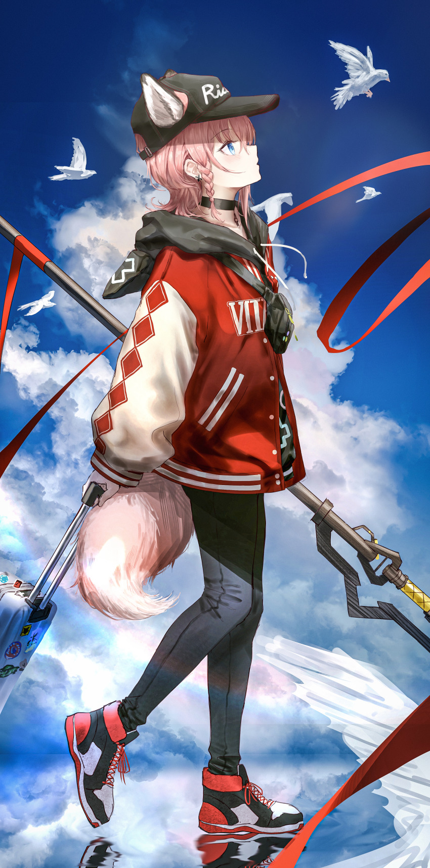 1girl, absurdres, animal, animal_ear_fluff, animal_ears, arknights, baseball_cap, bird