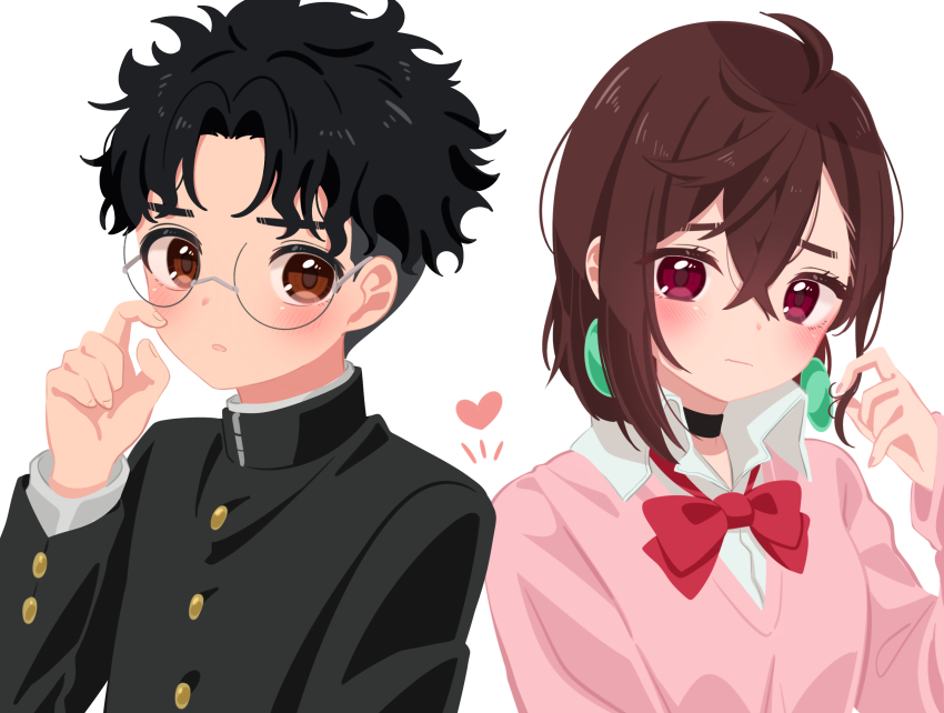 1boy, 1girl, absurdres, ayase_momo, black_choker, black_hair, black_jacket, blush