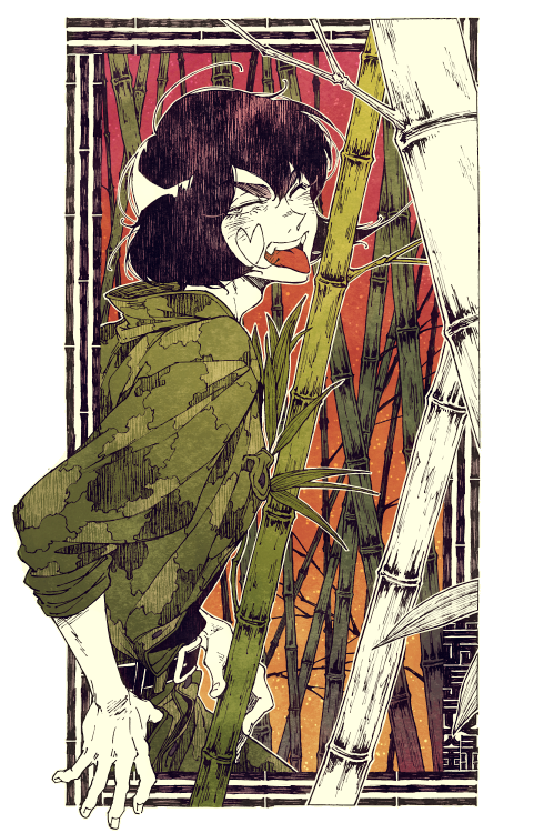 1boy, bamboo, black_eyes, black_hair, bunroku, extendx0, male_focus, military_uniform, short_hair, smile, solo, tongue, tongue_out, touhou_kenbun_roku