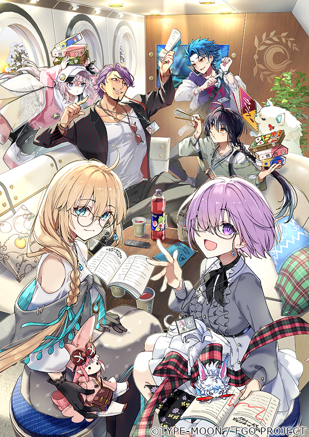 1other, 2boys, 3girls, aesc_(fate), aesc_(rain_witch)_(fate), aesc_(satellite_station_24-25)_(fate), ahoge, bento