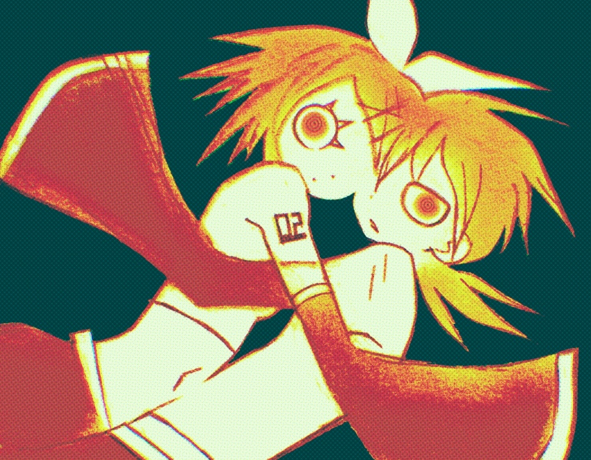 1boy, 1girl, blonde_hair, bow, closed_mouth, cowboy_shot, dot_mouth, dot_nose