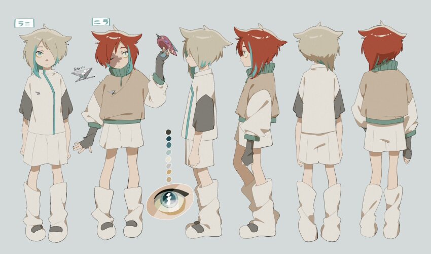 6+girls, anime_coloring, anklet, aqua_background, arms_at_sides, black_outline, boots, brown_sleeves