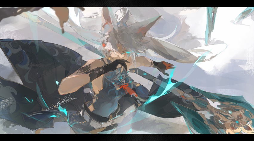 1girl, absurdres, ahriii, animal_ear_fluff, animal_ears, arm_tattoo, artist_name, bare_shoulders