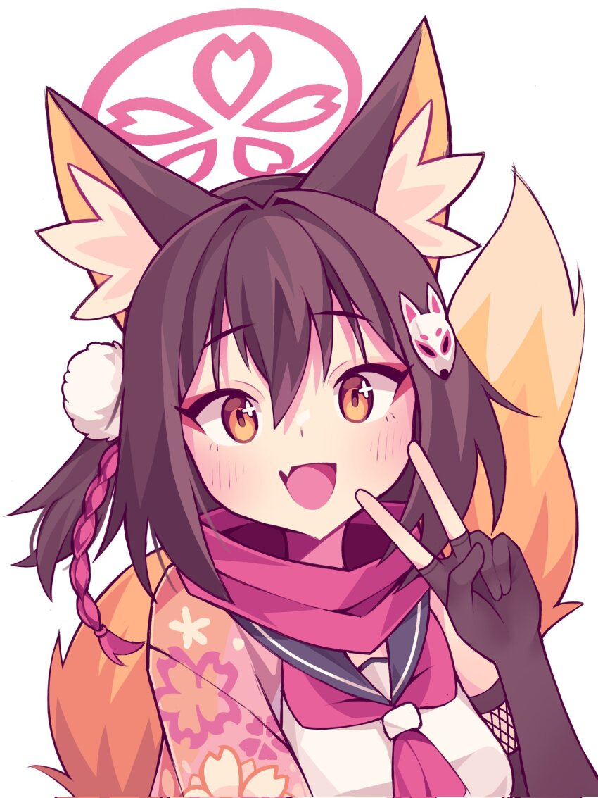 1girl, :d, animal_ear_fluff, animal_ears, black_gloves, blue_archive, blush, braid