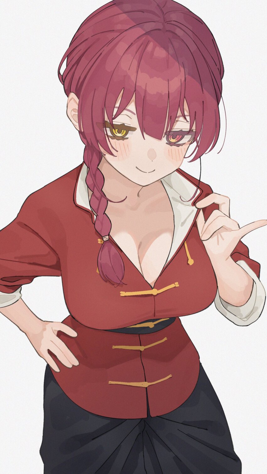 1girl, absurdres, belt, black_belt, black_pants, braid, breasts, chinese_clothes