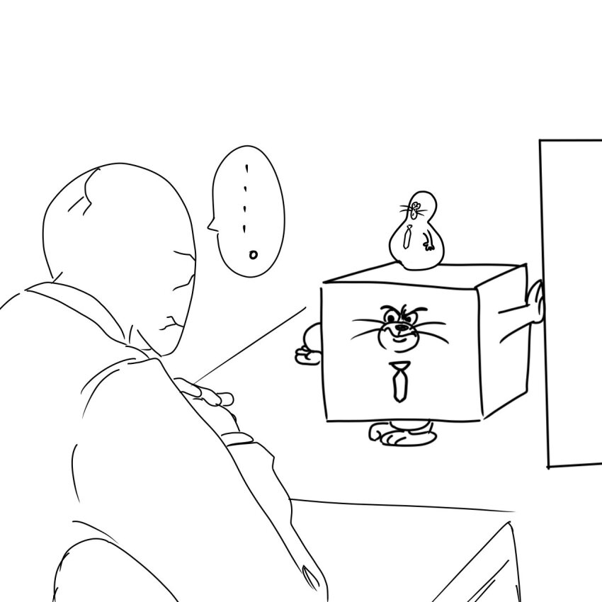 ..., 3boys, anatomical_nonsense, black_suit_(blue_archive), blue_archive, boxification, cartoon_logic, cat