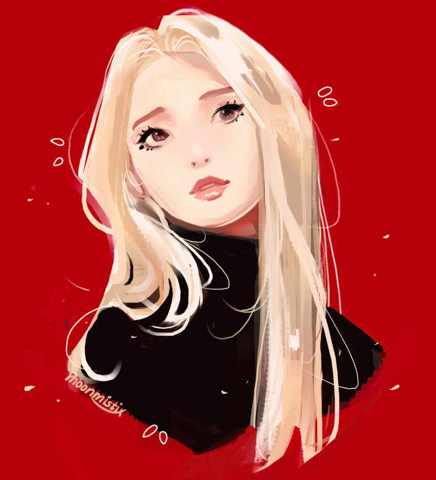 1girl, artist_name, black_sweater, blonde_hair, commentary, cropped_torso, highres, jinsoul
