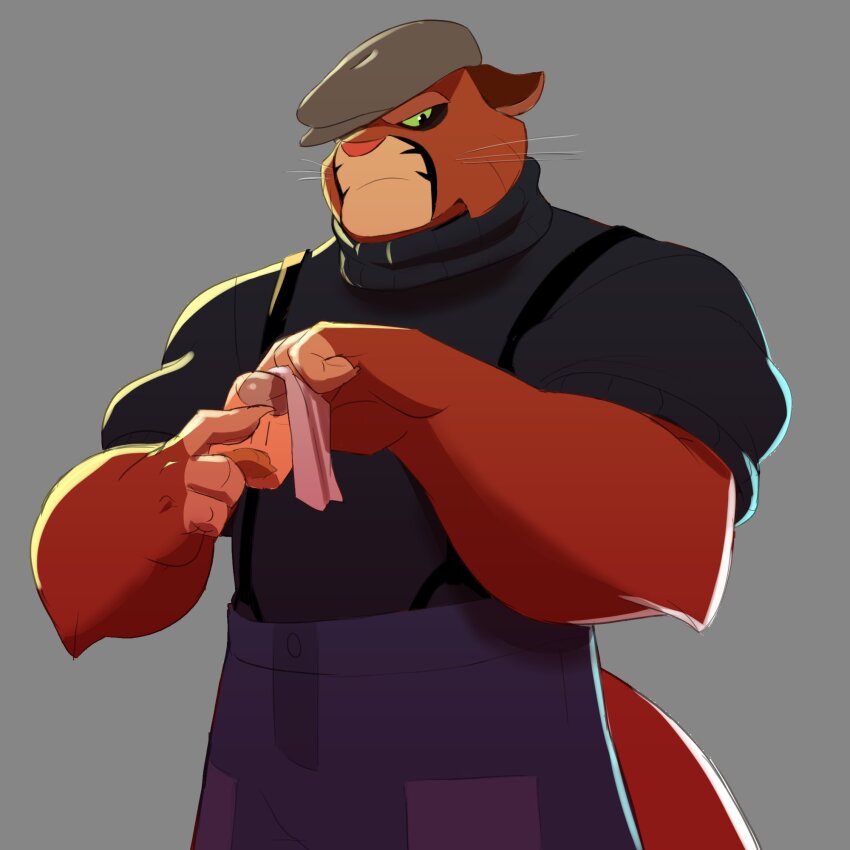 1boy, bara, black_sweater, broad_shoulders, cat_boy, cleaning_rag, cowboy_shot, cup