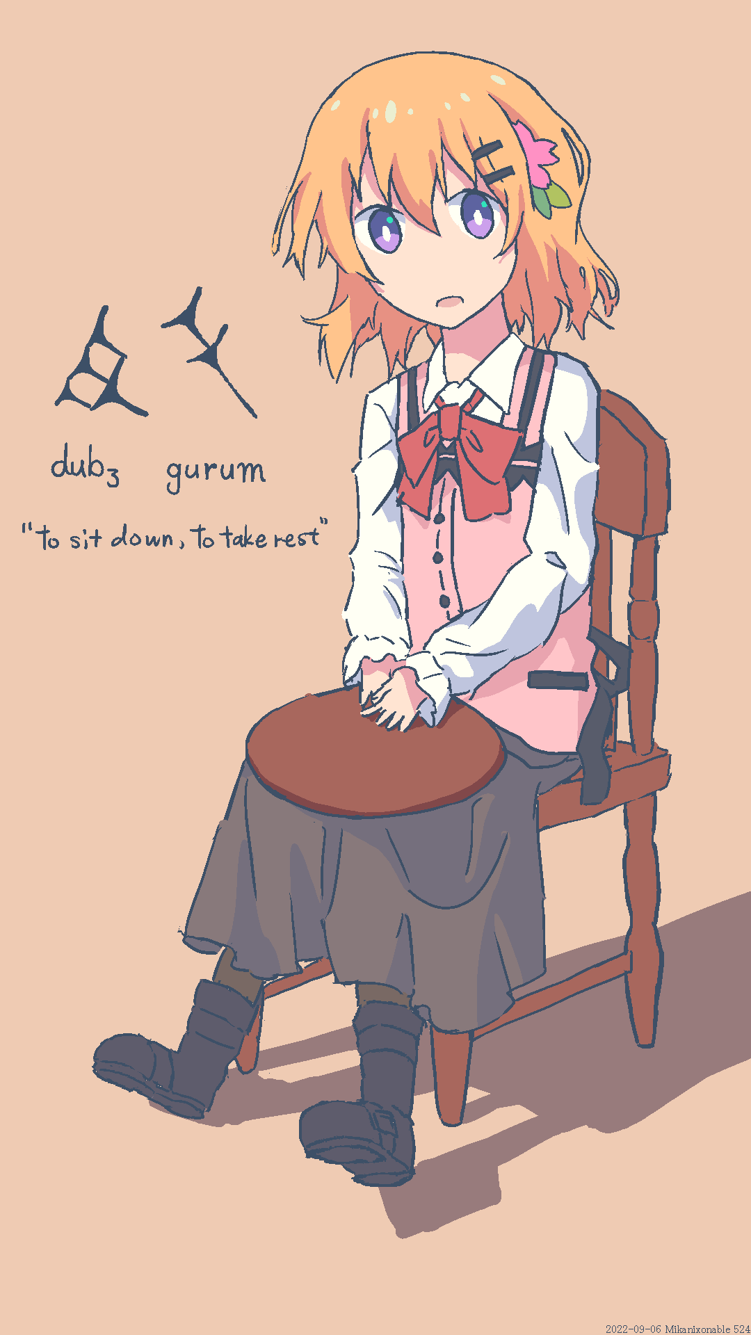 bilingual_text, cuneiform, english_text, gochuumon_wa_usagi_desu_ka?, hair_ornament, highres, hoto_cocoa, mikanixonable