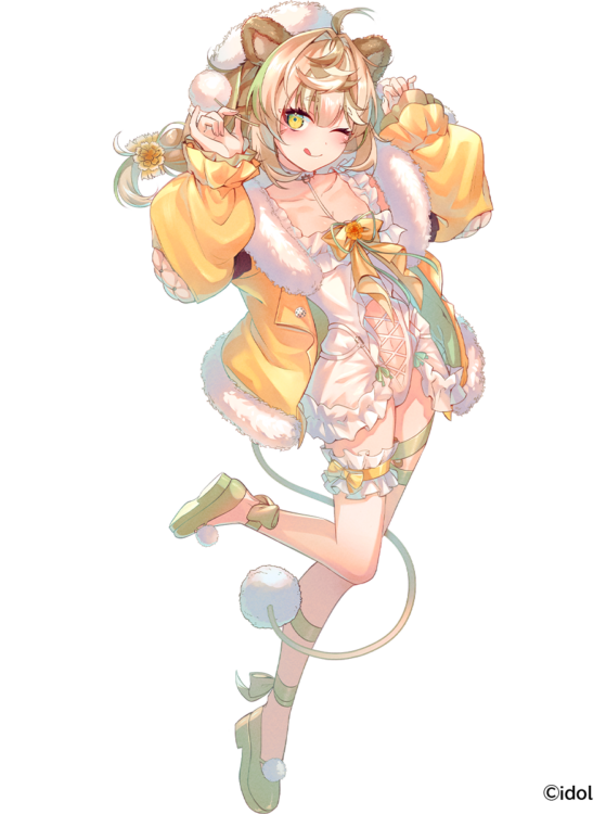 1girl, ;q, ahoge, animal_ears, blonde_hair, bow, collarbone, cross-laced_clothes