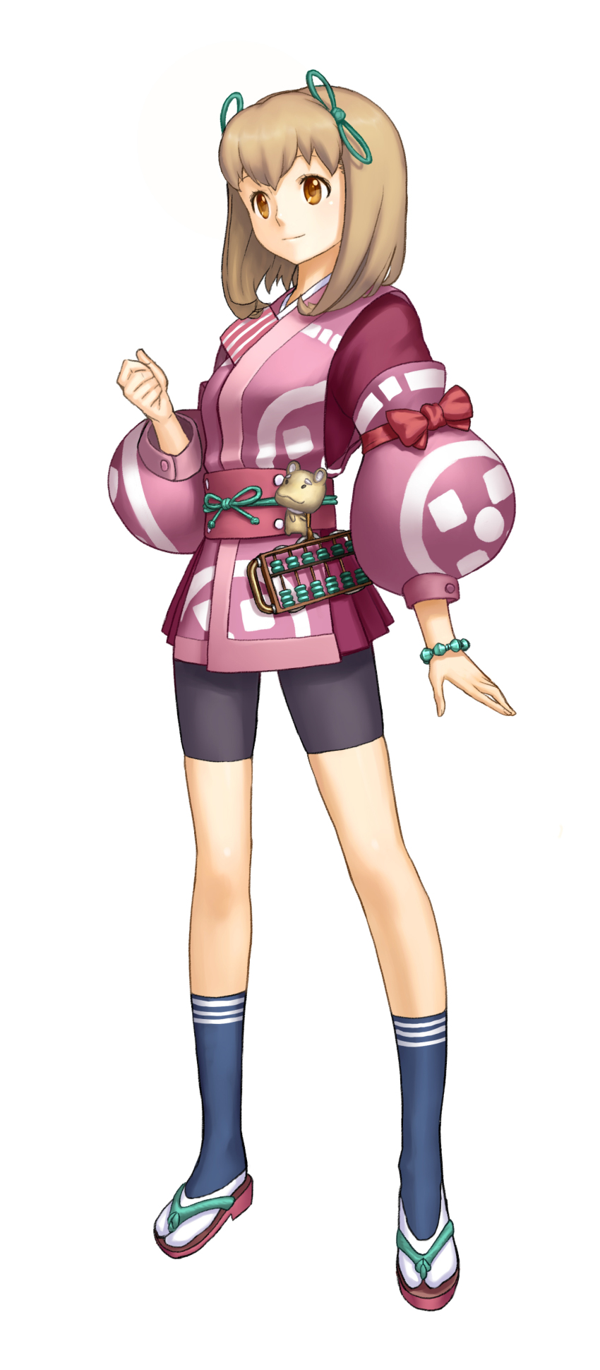 1girl, abacus, absurdres, ar_tonelico, ar_tonelico_iii, bike_shorts, bow, bracelet