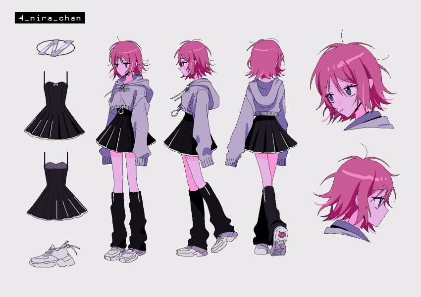 anime_coloring, arms_at_sides, black_dress, black_outline, black_socks, bow, candy, character_name