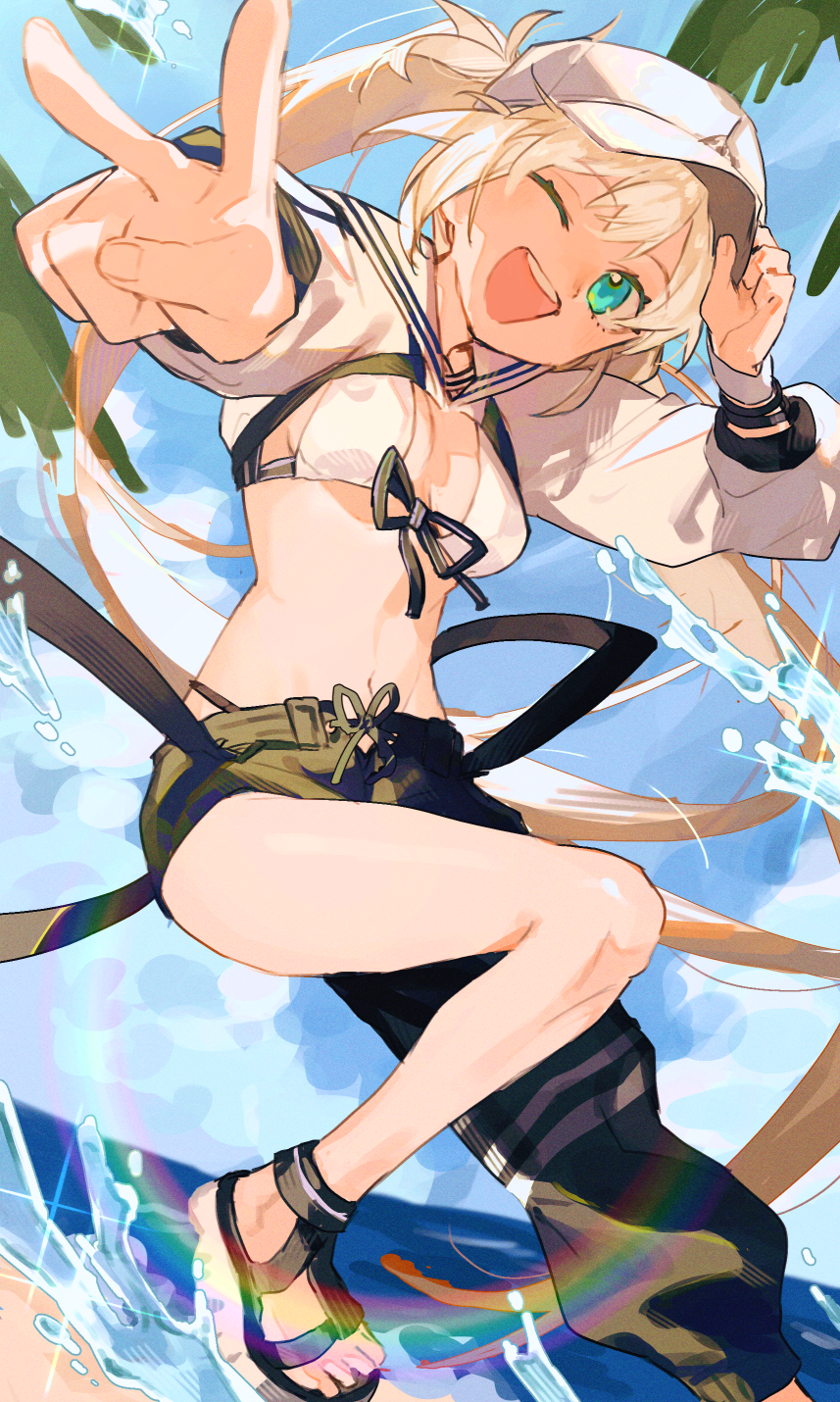 1girl, artoria_caster_(fate), artoria_caster_(swimsuit)_(fate), artoria_caster_(swimsuit)_(first_ascension)_(fate), artoria_caster_(swimsuit_berserker)_(first_ascension)_(fate), artoria_pendragon_(fate), asymmetrical_clothes, baseball_cap