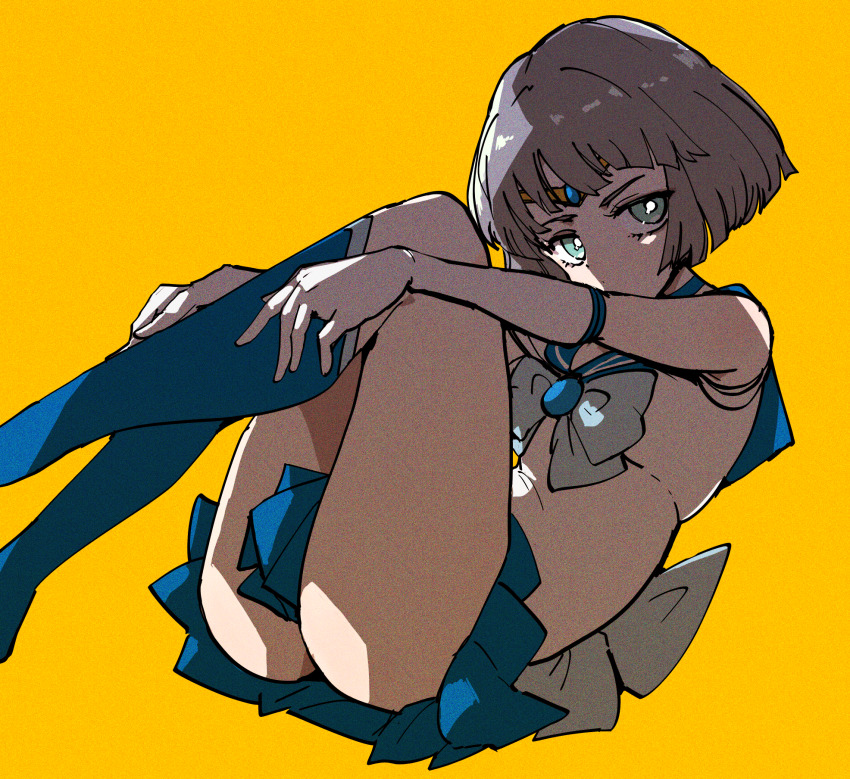 1girl, aqua_eyes, ass, bishoujo_senshi_sailor_moon, black_bow, blue_boots, blue_bow, blue_bowtie