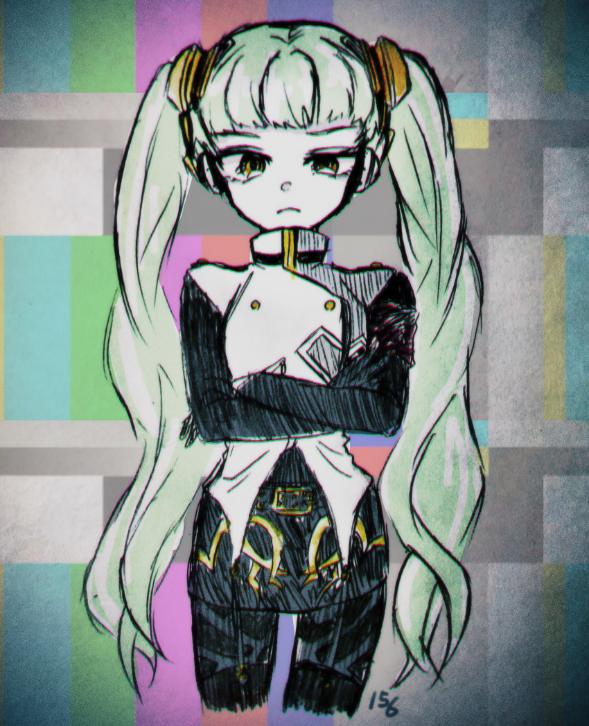 156_hitogoro, 1girl, absurdres, agitation_(module), artist_name, belt, black_belt, black_gloves