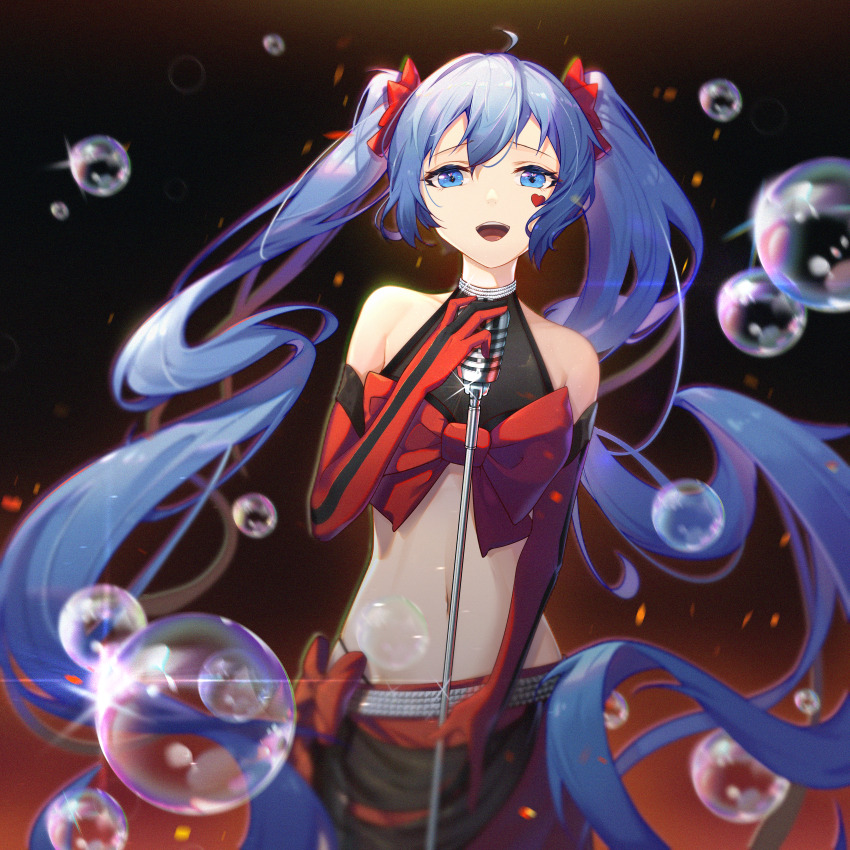 1girl, :d, absurdres, ahoge, ambivalence_(module), blue_eyes, blue_hair, blurry