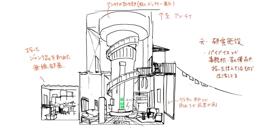 balcony, bed, blanket, building, chair, clothesline, commentary_request, concept_art