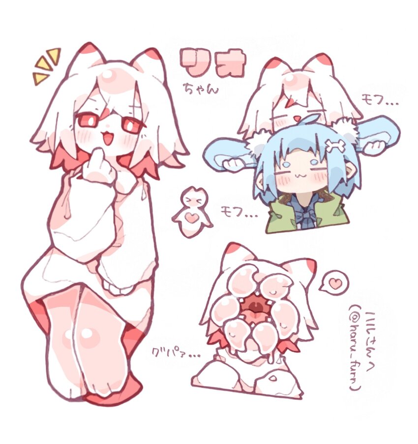 2girls, :3, ahoge, animal_ears, bad_id, bad_twitter_id, blue_hair, blush