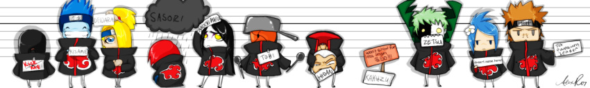 1girl, :d, ^_^, akatsuki_(naruto), akatsuki_uniform, black_hair, blonde_hair, blue_eyes