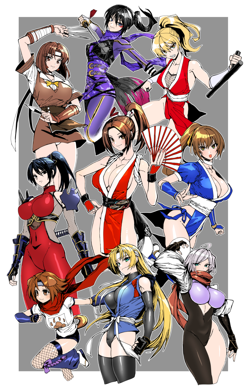 6+girls, animal_ears, arcana_heart, black_hair, blonde_hair, breasts, brown_eyes, brown_hair