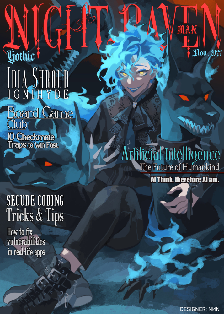 1boy, ascot, black_ascot, black_shirt, blue_fire, blue_hair, boots, commentary_request