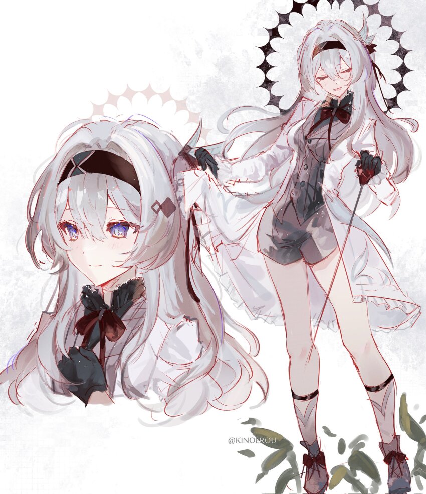 1girl, alternate_costume, black_bow, black_bowtie, black_hairband, blue_pupils, bow, bowtie